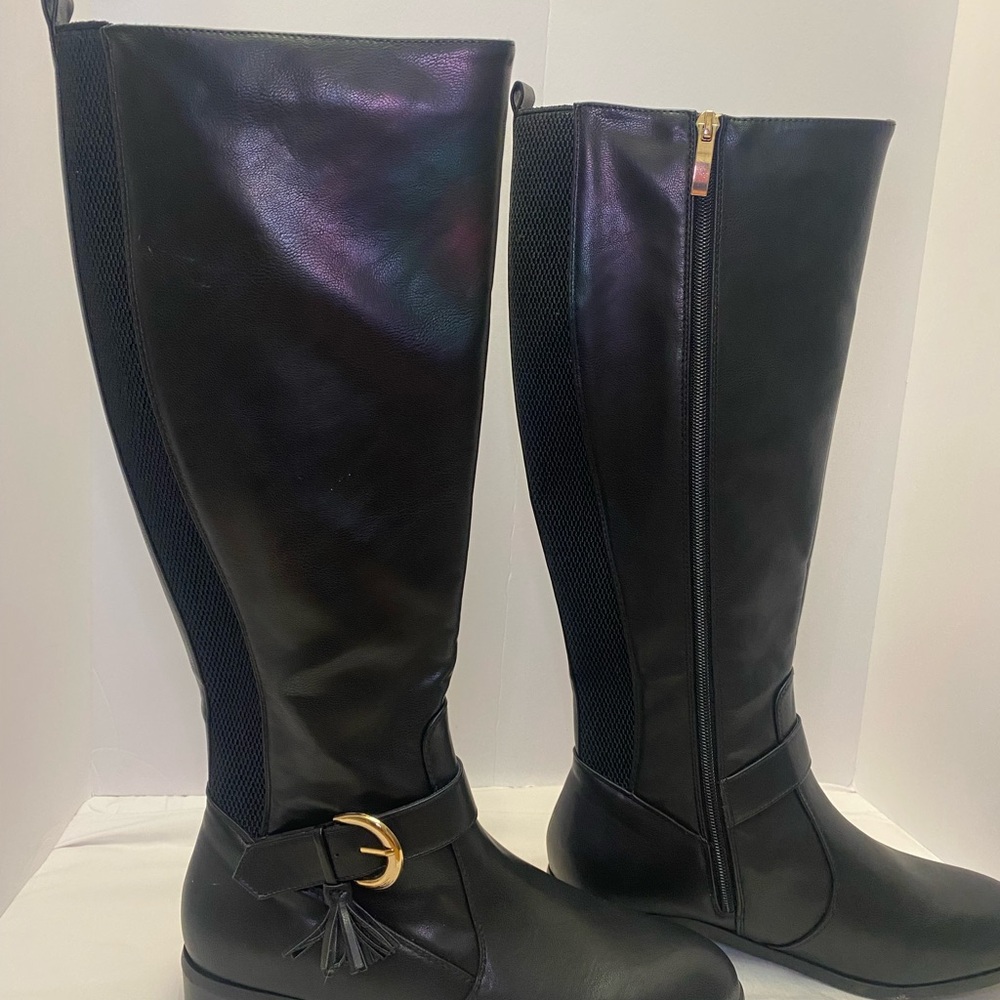 Chic Black Over the Knee Boots with Gold Accent nwot